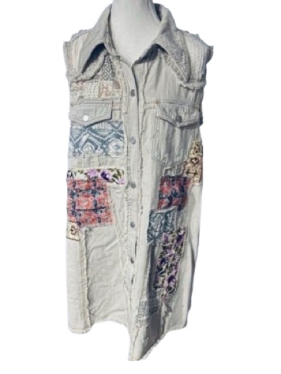 POL Dresses & Skirts - 100% Cotton POL Patchwork Denim Dress Vest Boho Floral Embroidered Boho Cottage